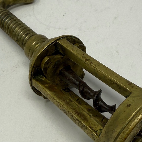Antique Brass Mechanical Corkscrew Wine Bottle Opener T-Bar Open Frame Design - Picture 7 of 8